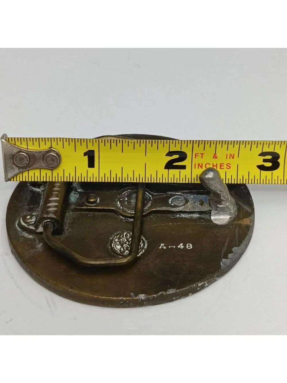 Vintage Round Brass Belt Buckle With Eagle In Flight Design A-48